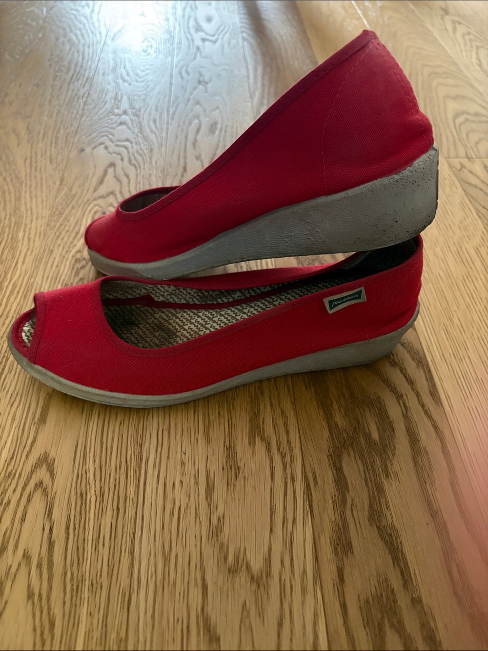 Maians Red Peep-Toe Wedge Flats - Women's Casual Slip-On